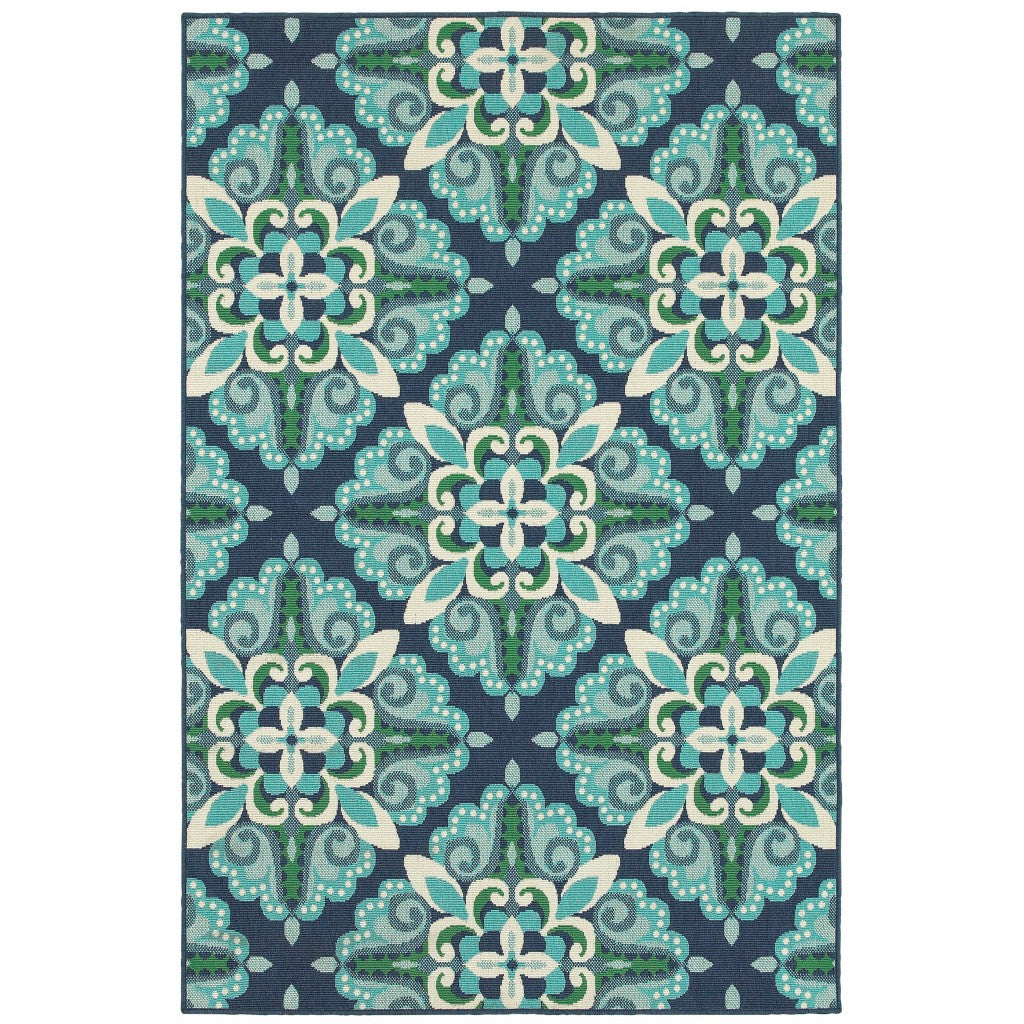 5’x8’ Blue and Green Floral Indoor Outdoor Area Rug