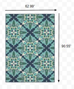 5’x8’ Blue and Green Floral Indoor Outdoor Area Rug