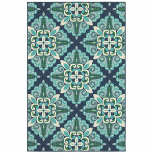 5’x8’ Blue and Green Floral Indoor Outdoor Area Rug