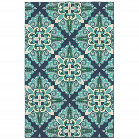 5’x8’ Blue and Green Floral Indoor Outdoor Area Rug