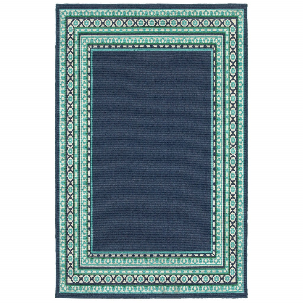 5’x8’ Navy and Green Geometric Indoor Outdoor Area Rug