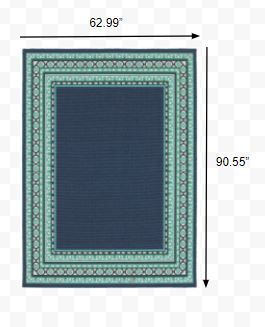 5’x8’ Navy and Green Geometric Indoor Outdoor Area Rug