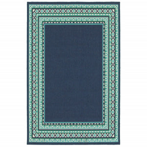 5’x8’ Navy and Green Geometric Indoor Outdoor Area Rug