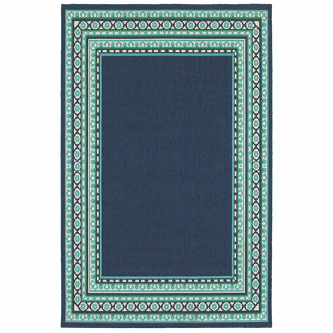 5’x8’ Navy and Green Geometric Indoor Outdoor Area Rug