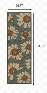 2’x8’ Blue and Brown Floral Indoor Outdoor Runner Rug