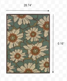 3’x5’ Blue and Brown Floral Indoor Outdoor Area Rug