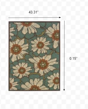 4’x6’ Blue and Brown Floral Indoor Outdoor Area Rug