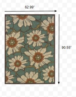 5’x8’ Blue and Brown Floral Indoor Outdoor Area Rug