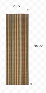 2’x8’ Green and Brown Striped Indoor Outdoor Runner Rug