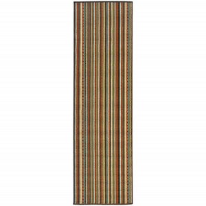 2’x8’ Green and Brown Striped Indoor Outdoor Runner Rug