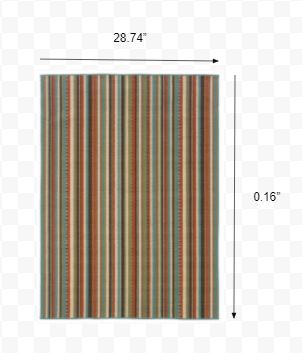 3’x5’ Green and Brown Striped Indoor Outdoor Area Rug