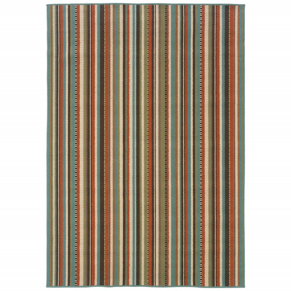 3’x5’ Green and Brown Striped Indoor Outdoor Area Rug