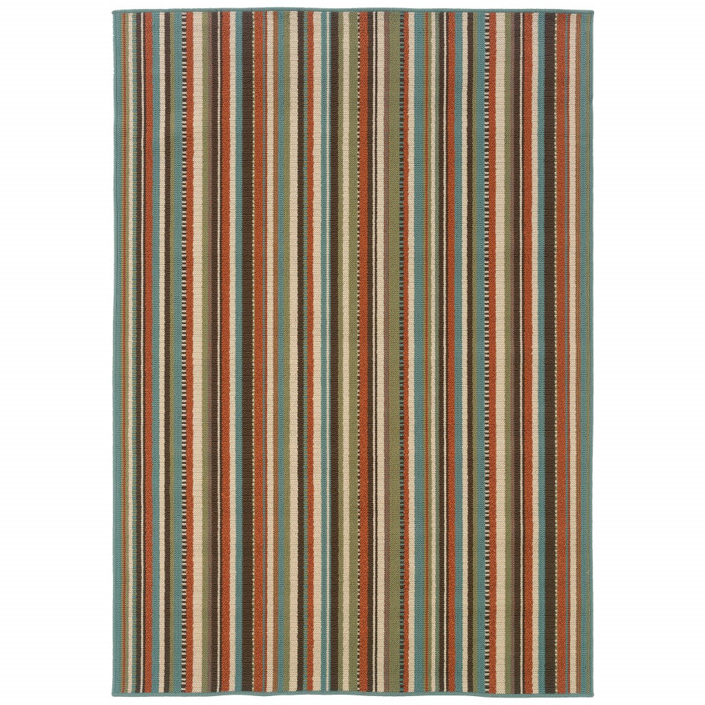 5’x8’ Green and Brown Striped Indoor Outdoor Area Rug