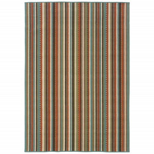 5’x8’ Green and Brown Striped Indoor Outdoor Area Rug