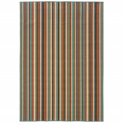 5’x8’ Green and Brown Striped Indoor Outdoor Area Rug