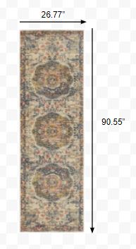 2’x8’ Ivory Distressed Medallion Runner Rug