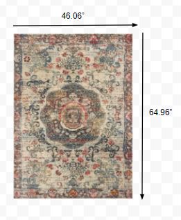 4’x6’ Ivory Distressed Medallion Area Rug