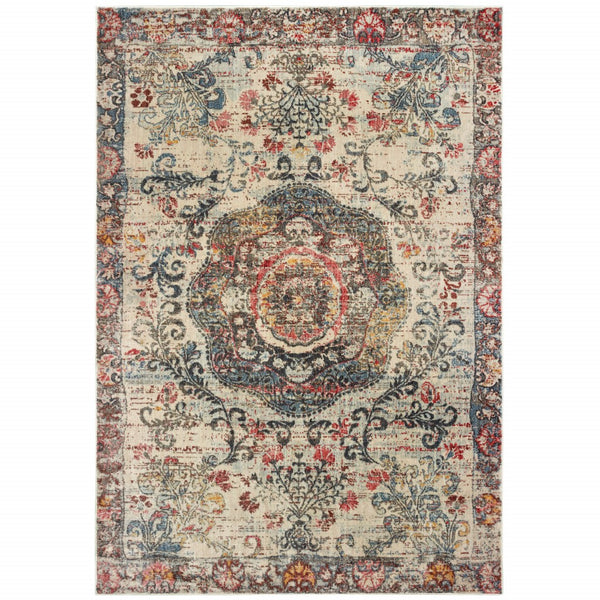 4’x6’ Ivory Distressed Medallion Area Rug