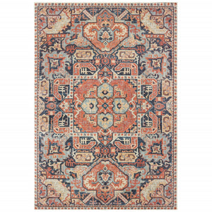 4’x6’ Blue and Orange Tribal Area Rug