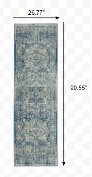 2’x8’ Ivory and Blue Oriental Runner Rug