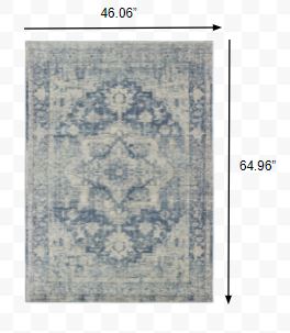 4’x6’ Ivory and Blue Oriental Area Rug