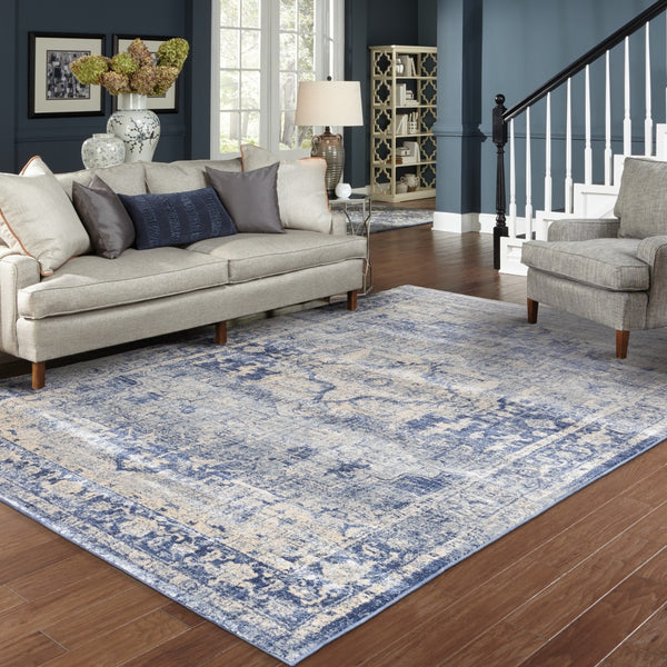 4’x6’ Ivory and Blue Oriental Area Rug