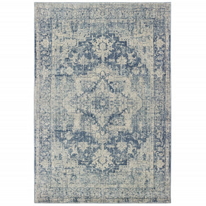 4’x6’ Ivory and Blue Oriental Area Rug