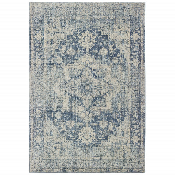 4’x6’ Ivory and Blue Oriental Area Rug