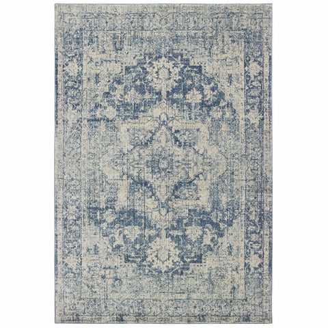 4’x6’ Ivory and Blue Oriental Area Rug