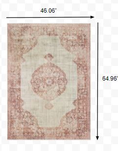 4’x6’ Ivory and Pink Medallion Area Rug