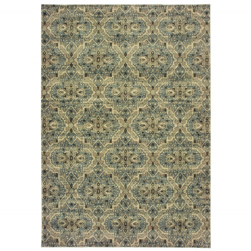 4’x6’ Ivory and Blue Geometric Area Rug