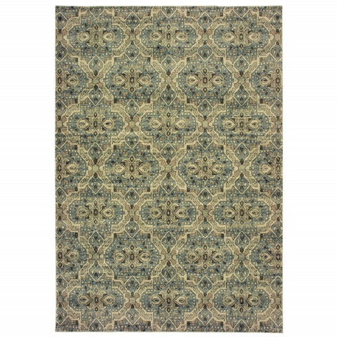 4’x6’ Ivory and Blue Geometric Area Rug