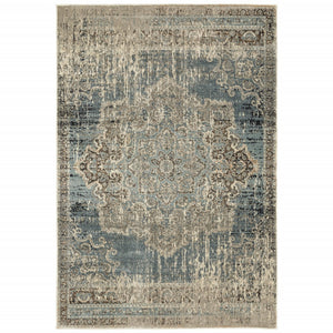 4’x6’ Blue and Ivory Medallion Area Rug