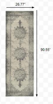 2’x8’ Ivory and Gray Pale Medallion Runner Rug