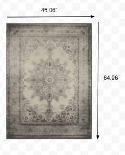 4’x6’ Ivory and Gray Pale Medallion Area Rug