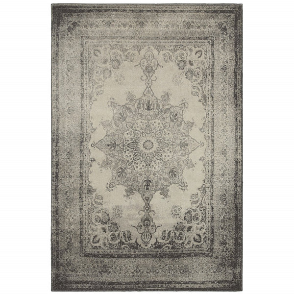 4’x6’ Ivory and Gray Pale Medallion Area Rug