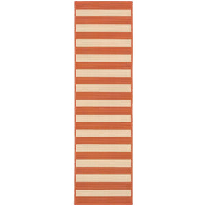 2’x8’ Orange and Ivory Striped Indoor Outdoor Runner Rug