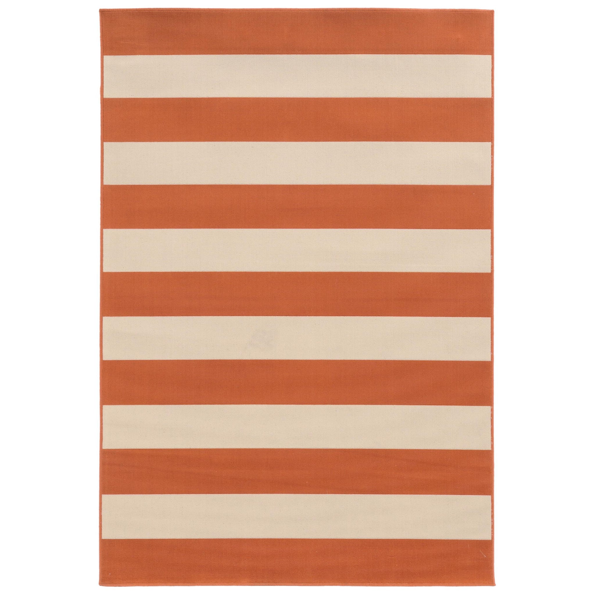 5’x8’ Orange and Ivory Striped Indoor Outdoor Area Rug