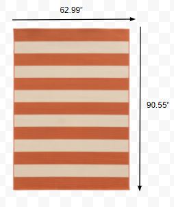 5’x8’ Orange and Ivory Striped Indoor Outdoor Area Rug