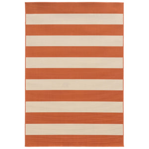 5’x8’ Orange and Ivory Striped Indoor Outdoor Area Rug