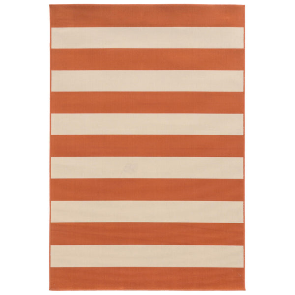 5’x8’ Orange and Ivory Striped Indoor Outdoor Area Rug