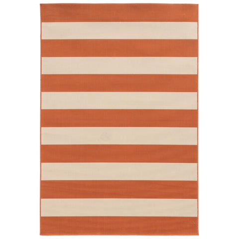 7’x10’ Orange and Ivory Striped Indoor Outdoor Area Rug