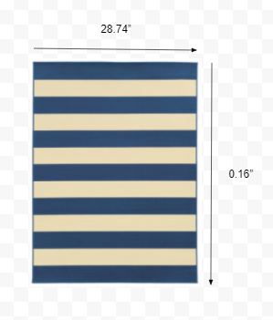 3’x5’ Blue and Ivory Striped Indoor Outdoor Area Rug