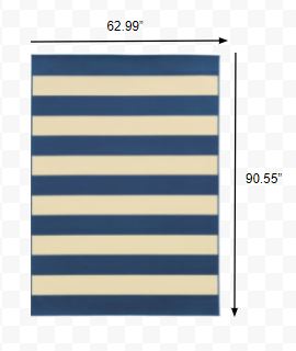 5’x8’ Blue and Ivory Striped Indoor Outdoor Area Rug