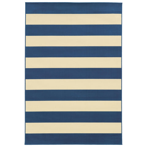 5’x8’ Blue and Ivory Striped Indoor Outdoor Area Rug