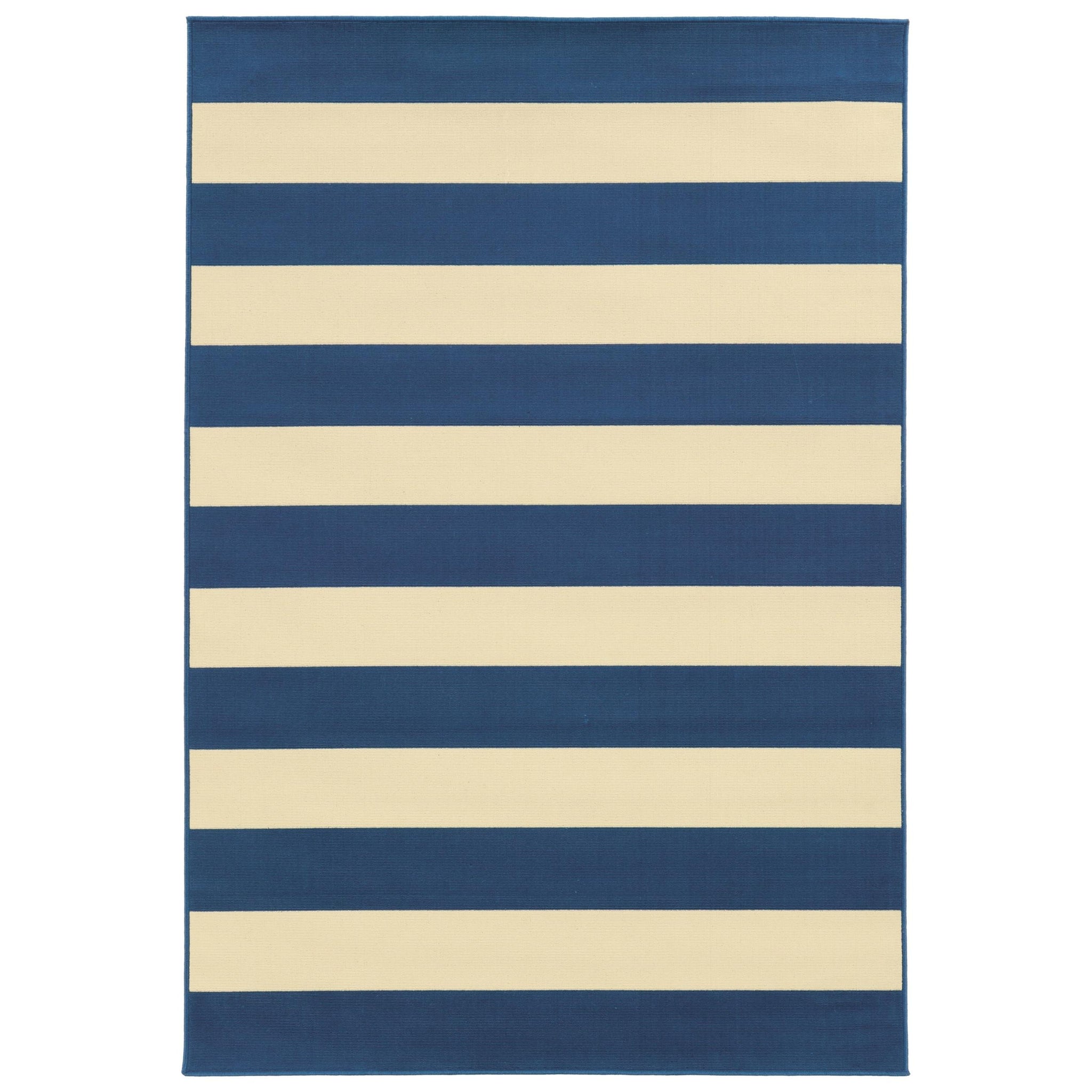 7’x10’ Blue and Ivory Striped Indoor Outdoor Area Rug