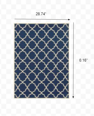 3’x5’ Blue and Ivory Trellis Indoor Outdoor Area Rug