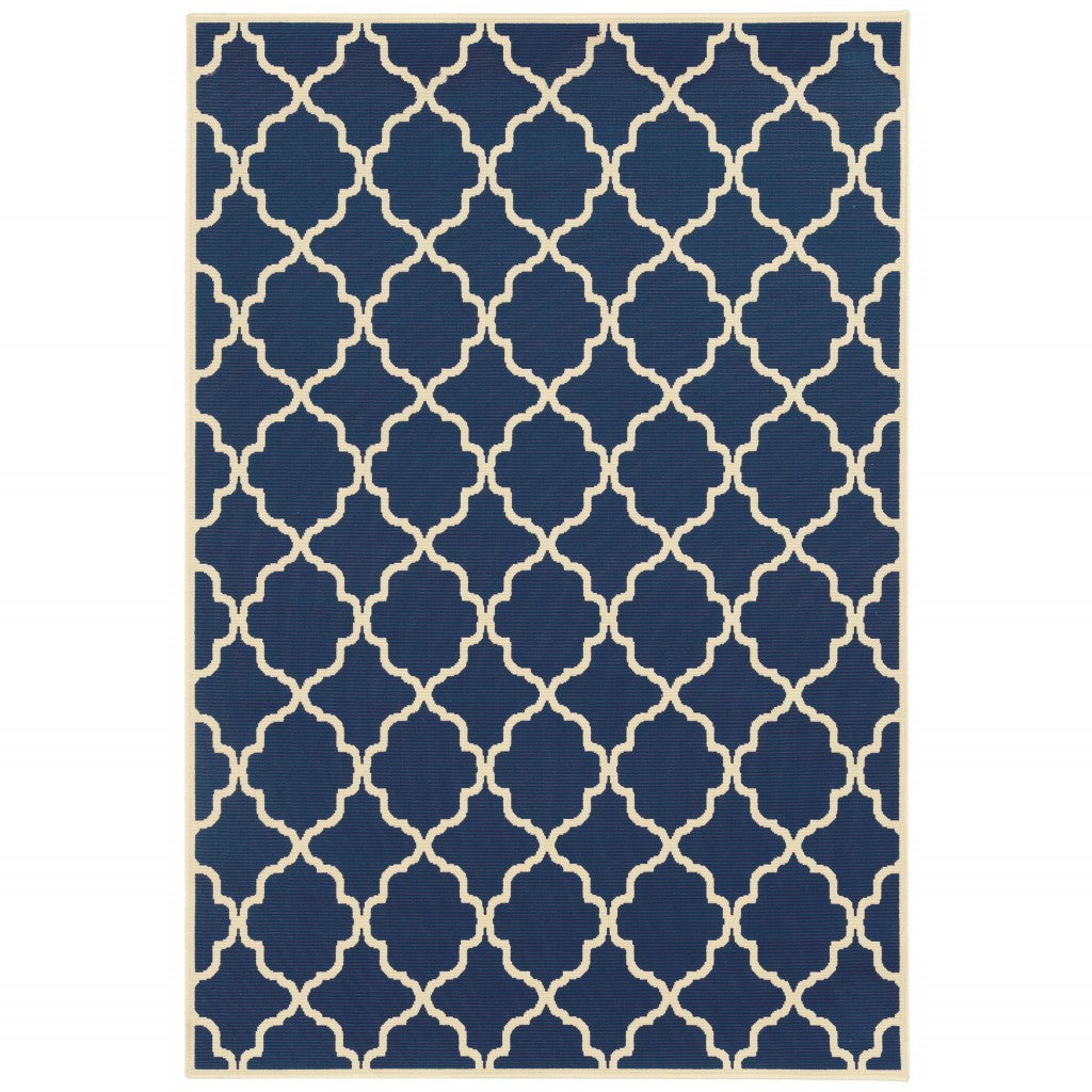 5’x8’ Blue and Ivory Trellis Indoor Outdoor Area Rug