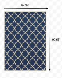 5’x8’ Blue and Ivory Trellis Indoor Outdoor Area Rug