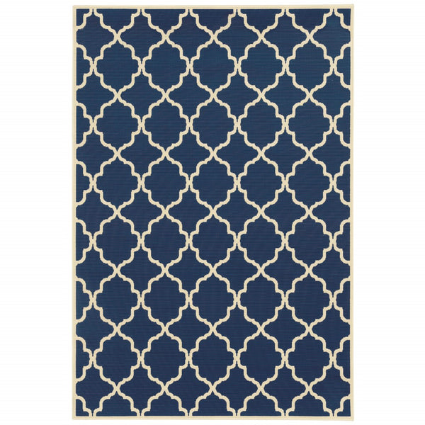 5’x8’ Blue and Ivory Trellis Indoor Outdoor Area Rug